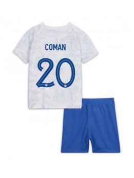 Billige Frankrike Kingsley Coman #20 Bortedraktsett Barn VM 2022 Kortermet (+ Korte bukser)